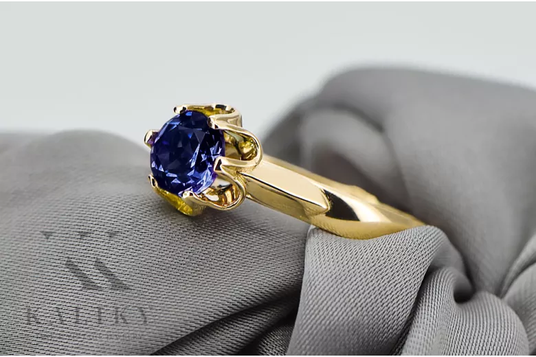 Saphir Or jaune 14 carats Anneau Artisanat vintage vrc122y